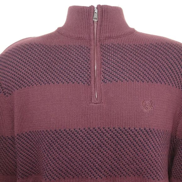 Chaps Men's L/G Burgundy & Blue Striped 1/4 Zip Pullover Sweater Grandpacore - Picture 3 of 14